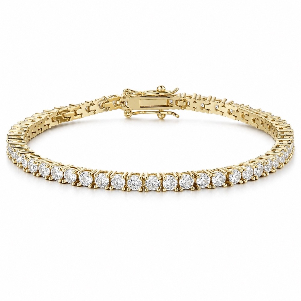 14K Gold Over Silver 7 Inch Cubic Zirconia Tennis Bracelet Round Cut CZ Sparkle - Picture 3 of 7